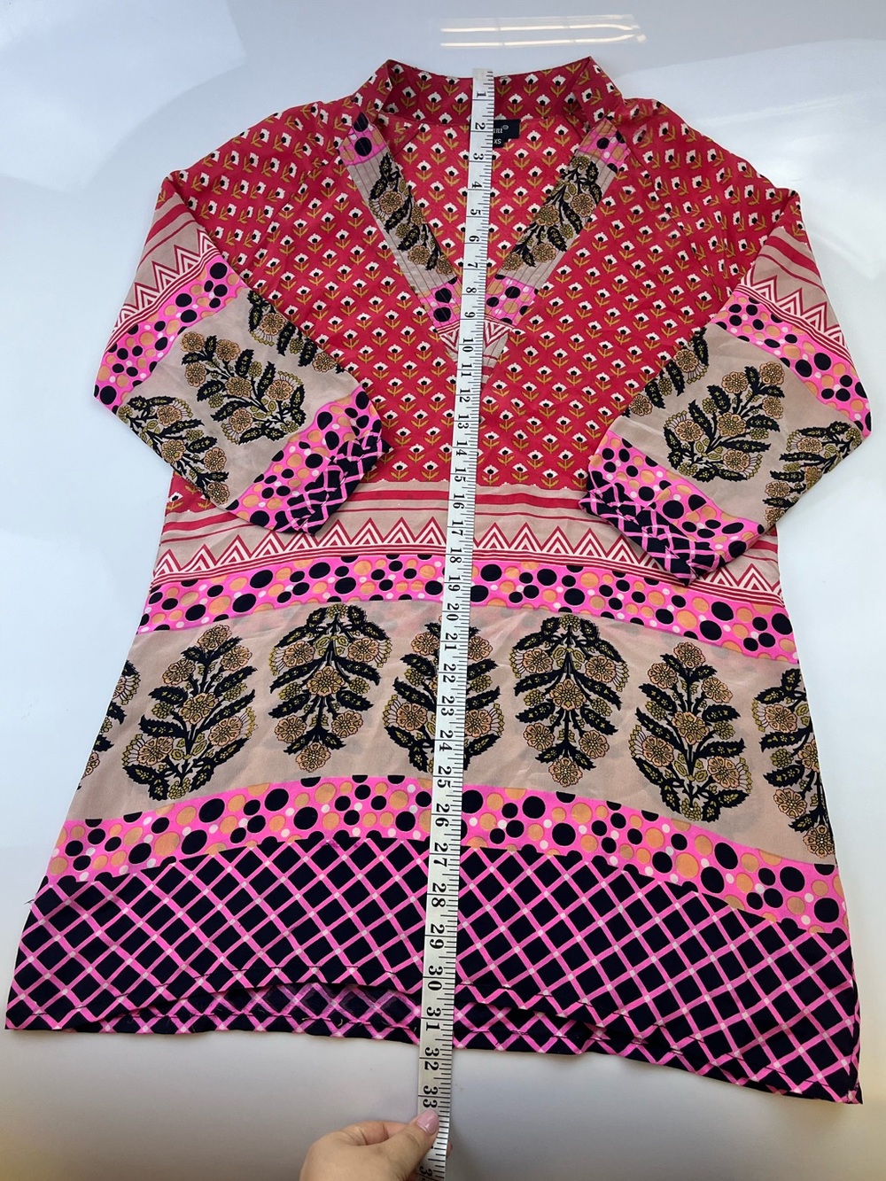 Tolani Red Patterned Silk Dress N261-28 - Picture 8 of 8